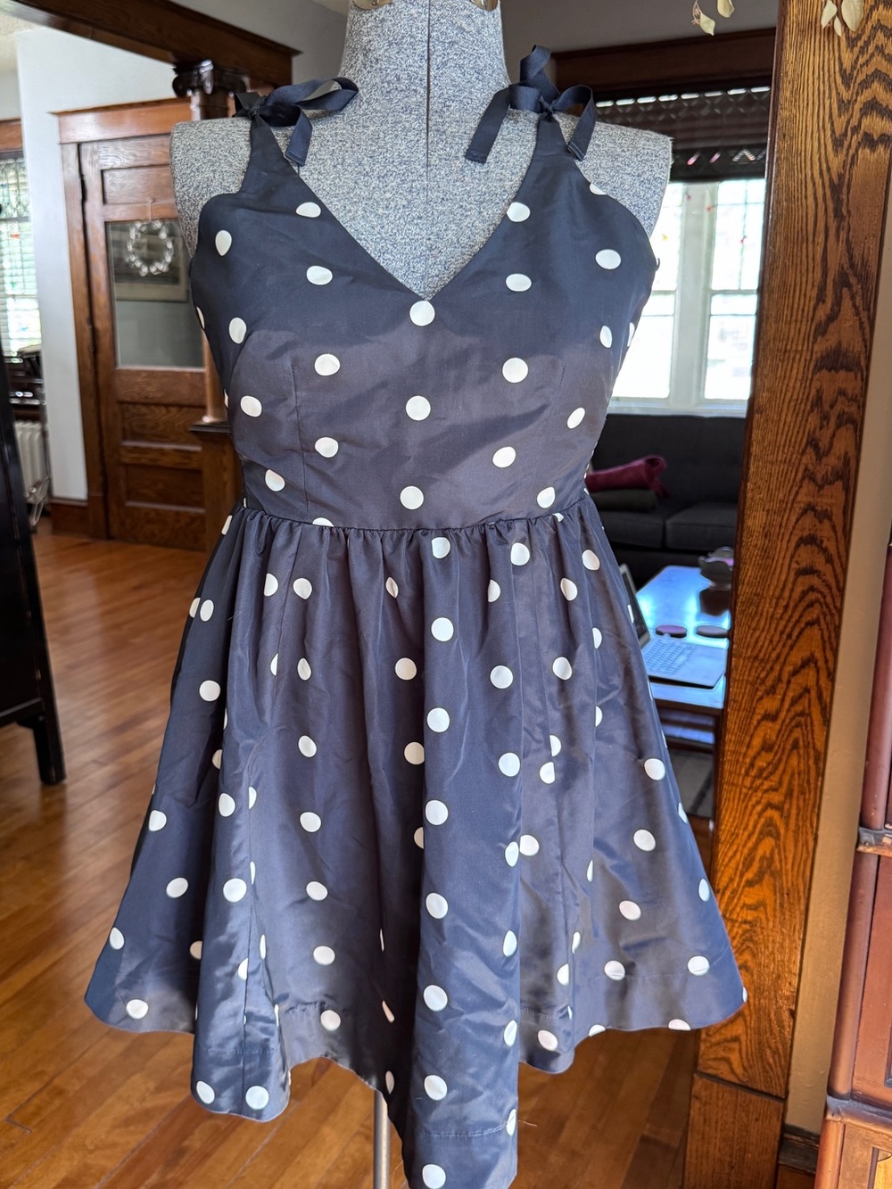Old Navy The Occasion Polka Dot Ribbon Tie Strap Mini Dress w/ Skater Skirt S P
